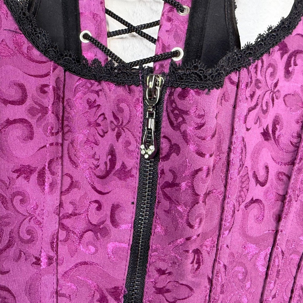 iCollection Corset Purple Sz 34 Jacquard Lace Up Gothic Renaissance  Steampunk - Picture 5 of 10